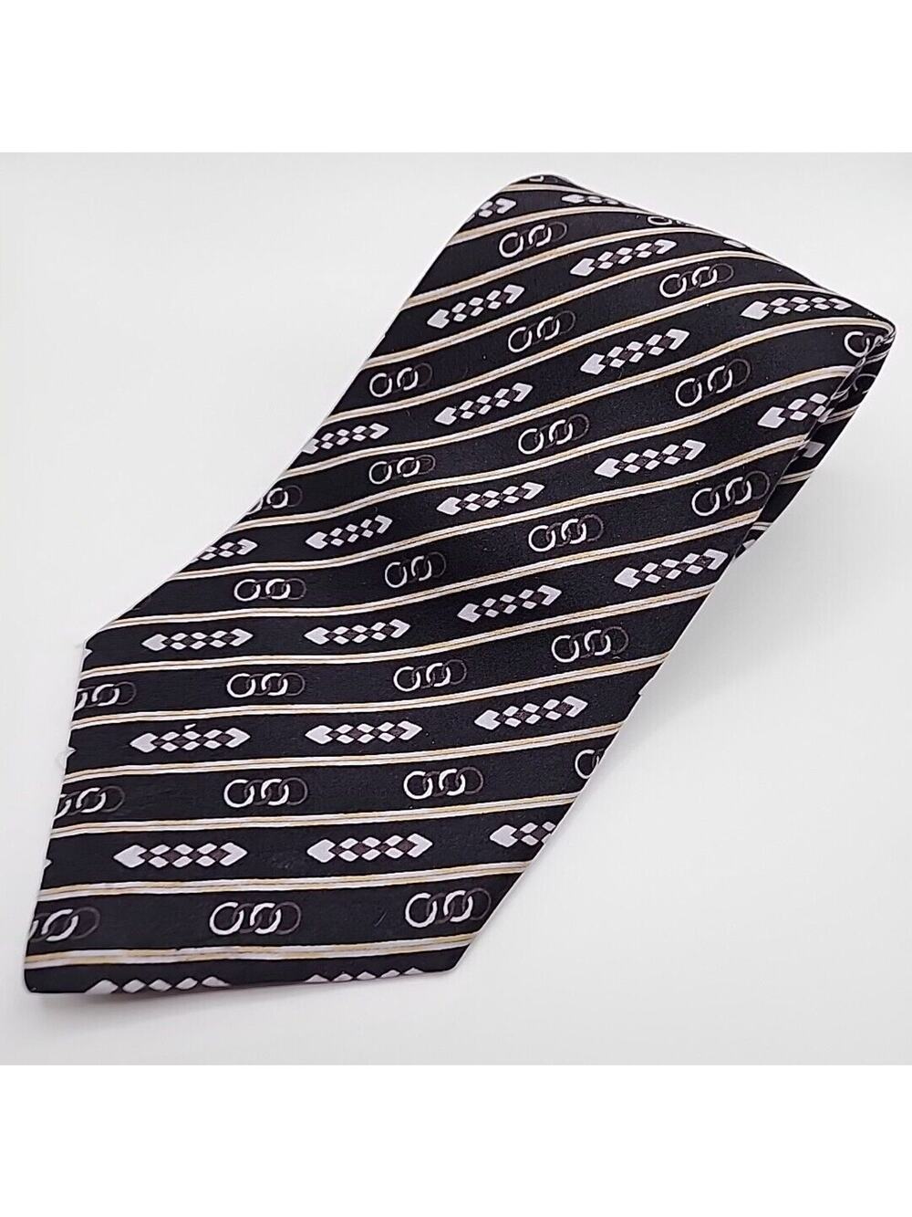 Black-Silver-Gold Striped Silk Necktie - Like New